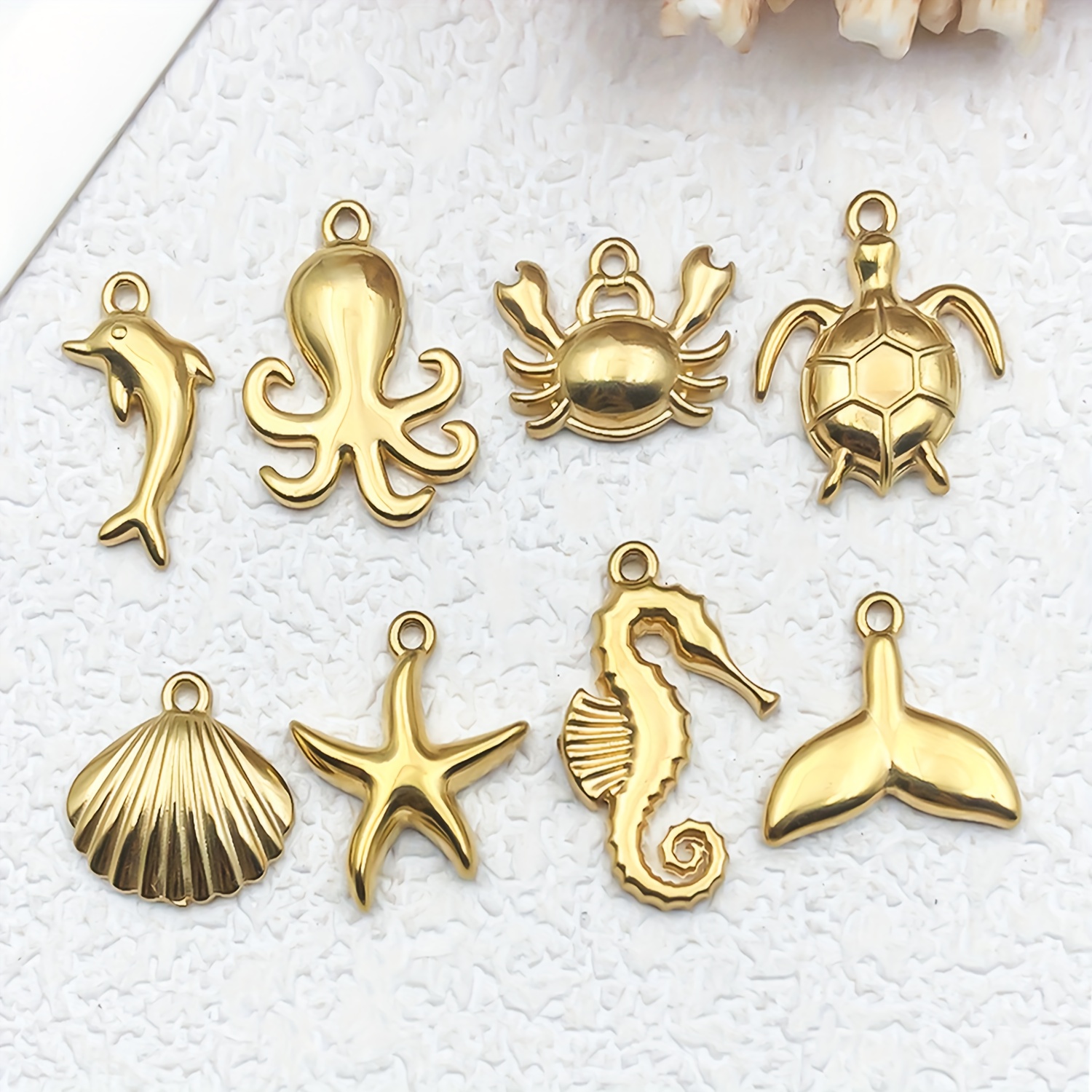TEMU 8pcs Stainless Steel Plated Charms Theme Animal Charms Tortoise Starfish Seahorse Pendants Bulk For Earring Necklace Bracelet Jewelry Making