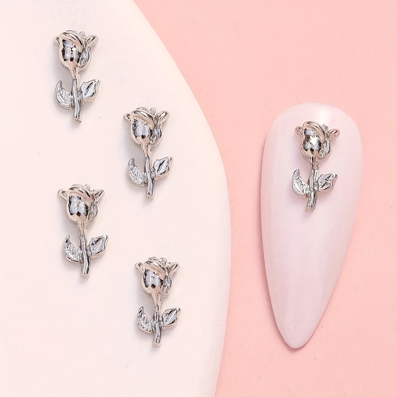 

10-piece Rose Gold Alloy Flower Nail Charms - Elegant 3d Metal Nail Art Decorations For Diy Manicure, Scent-free