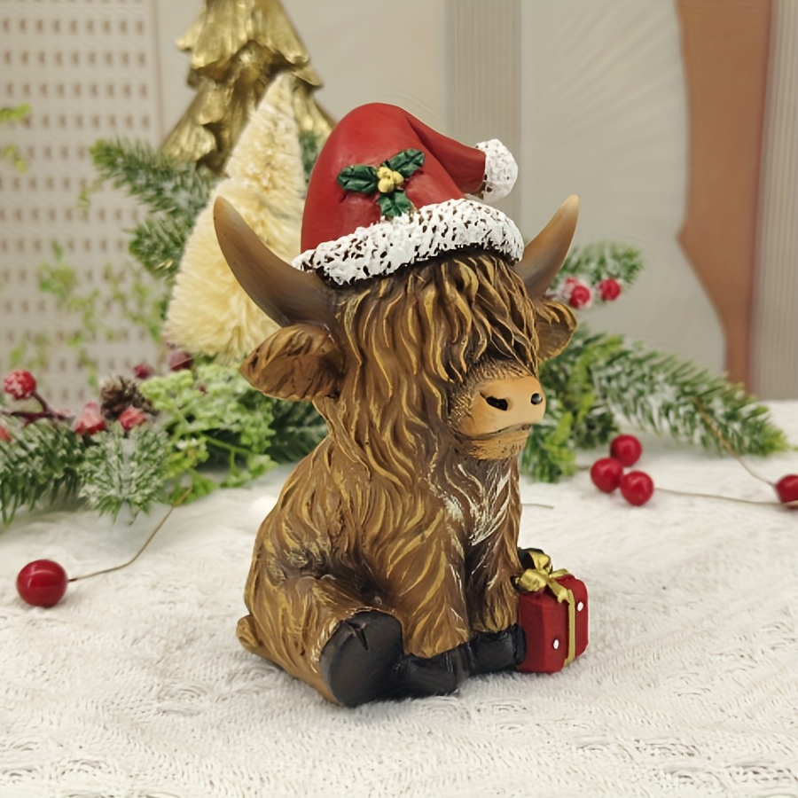 Image of 1pc Christmas Yak Statue, Cartoon Ornament, Christmas Decoration, Resin Yak Craft