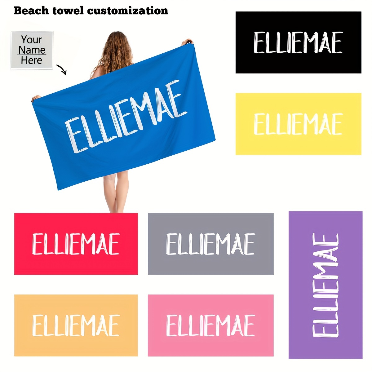 

1pc Customized Beach Towel, Microfiber Personalized Beach Blanket With Name, Super Absorbent & Quick-drying Swimming Towel, Suitable For Beach Swimming Outdoor Camping Travel, Ideal Beach Essentials