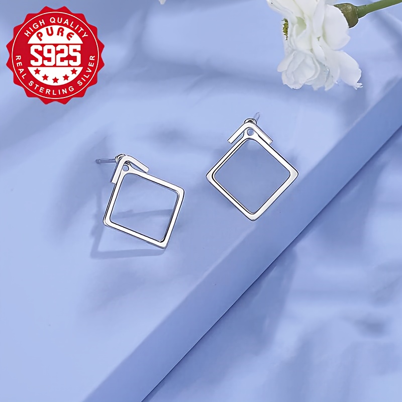 S925 Silver Geometric Square Earrings for Women