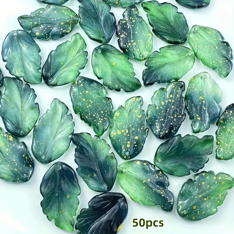 TEMU 50pcs/20pcs Colgantes de Vidrio de Hoja - Pendientes de Vidrio Verde Adecuados para Hacer Joyería DIY, Llaveros, Atrapasoles, Campanas de Viento