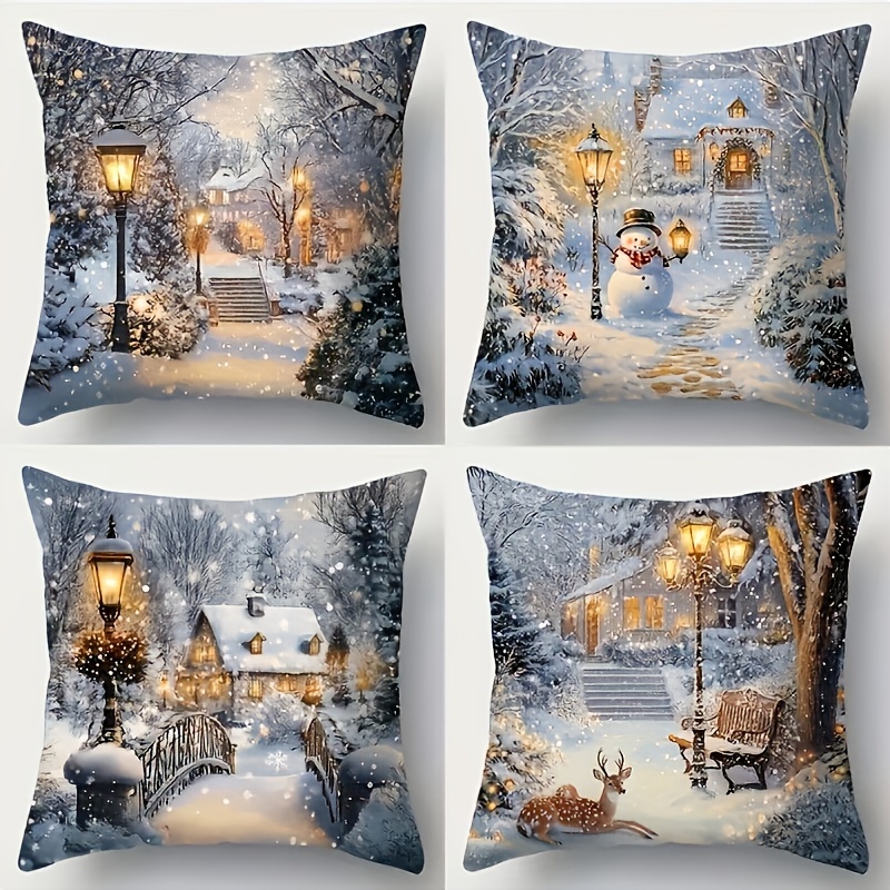 

4pcs Christmas Set - Contemporary , Printed & Snowman, & , 17.72" , , , Decor