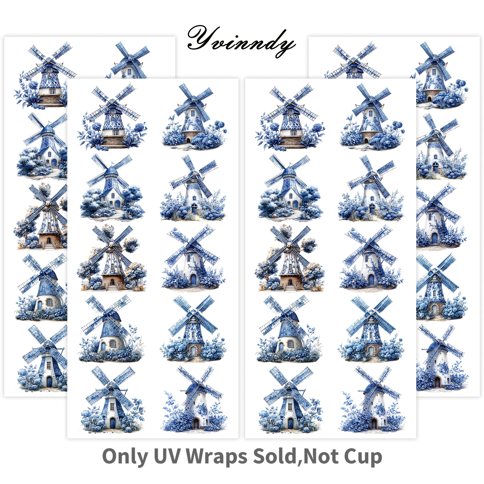 TEMU 40 stuks/set blauw-witte UV DTF-transfer, geschikt voor doe-het-zelf, computers, plakboeken, enz., populair en creatief onder doe-het-zelvers,