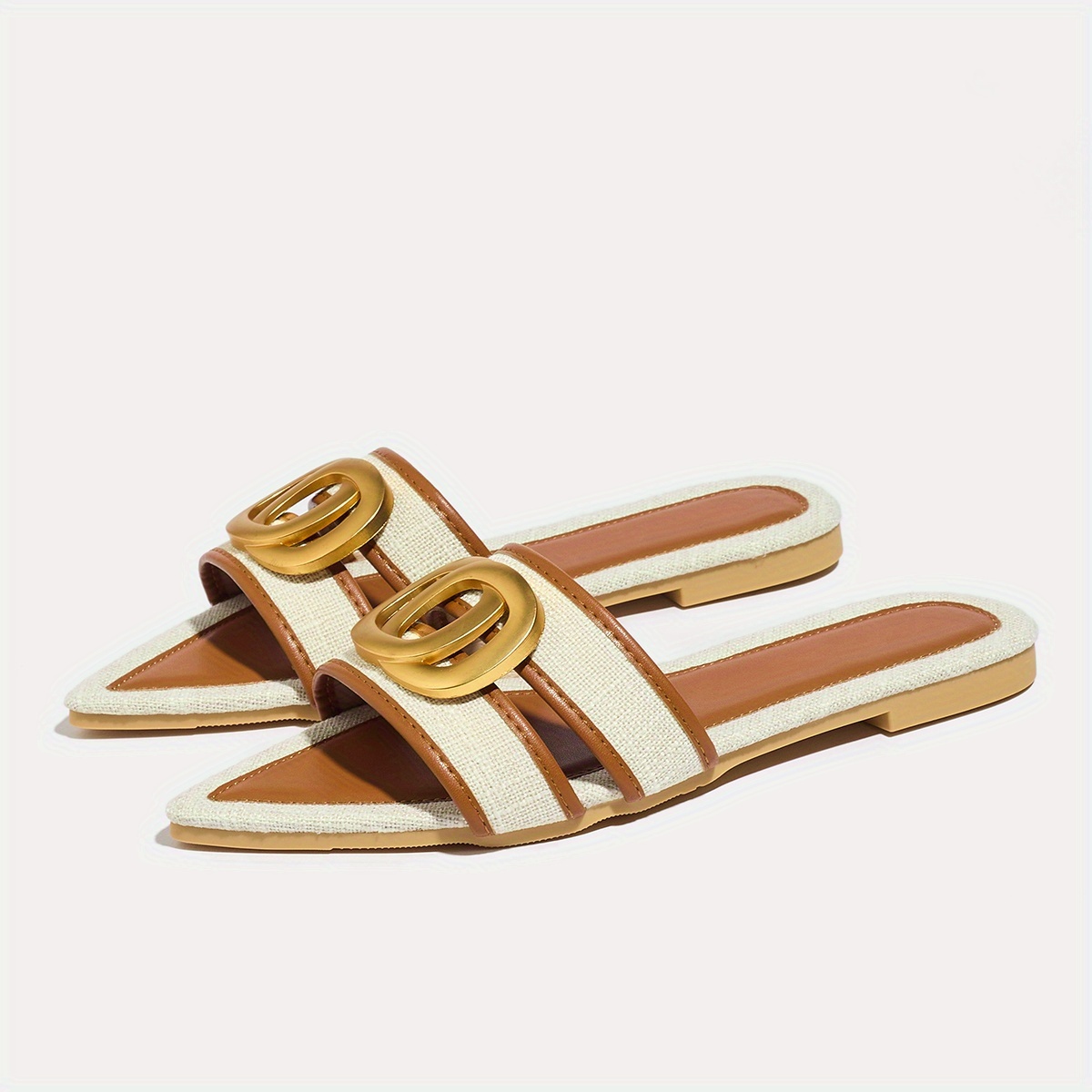Women'S Stylish Flat Sandals with Pointed Toes And Metallic Buckles, Women Shoes
