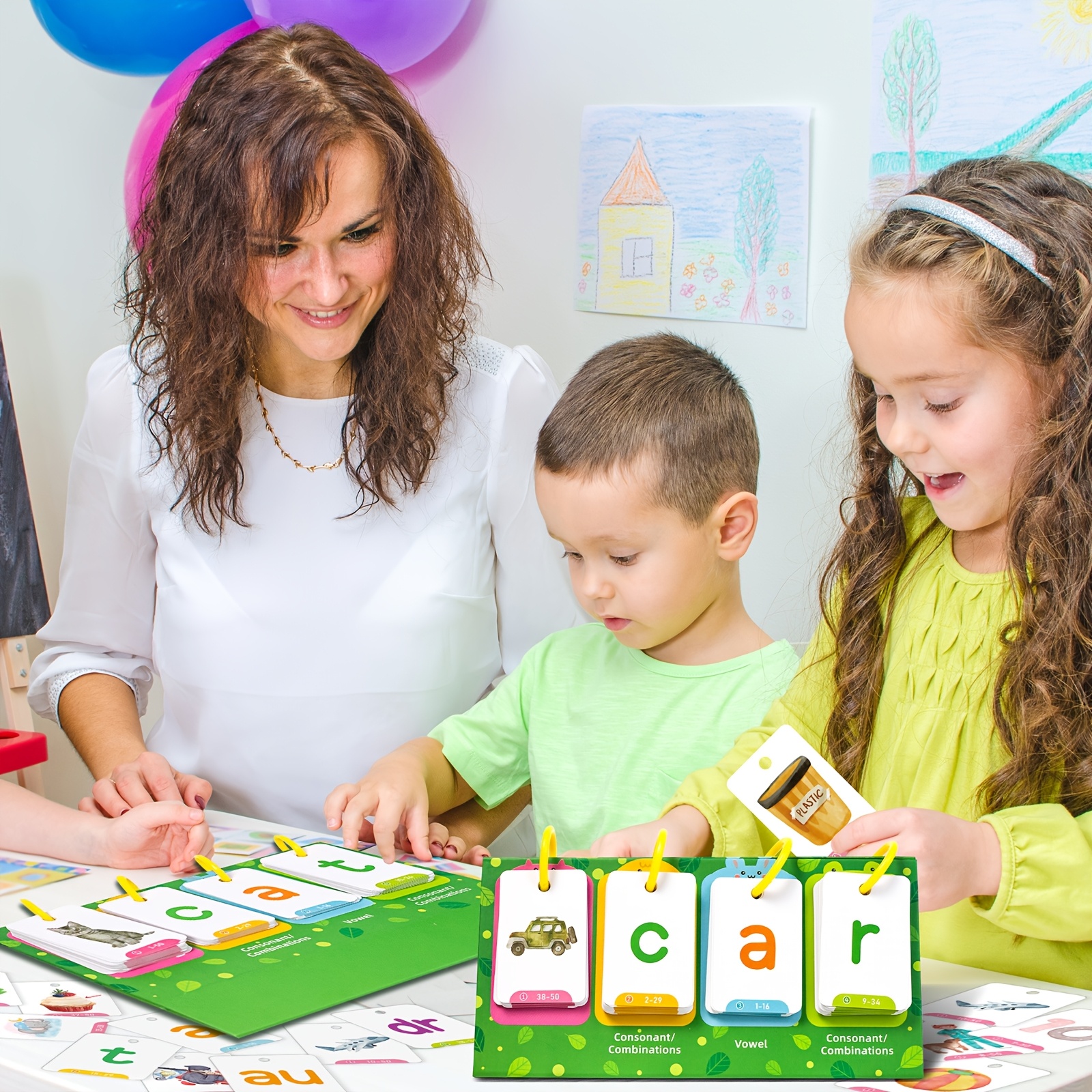 CVC Word Flip Charts Double-Sided Desktop Chart Card Set 129pcs - Interactive Spelling Game, Word Building Cards, Educational Spelling Toy, Literacy Learning Card, Classroom Educational Toys For Kids