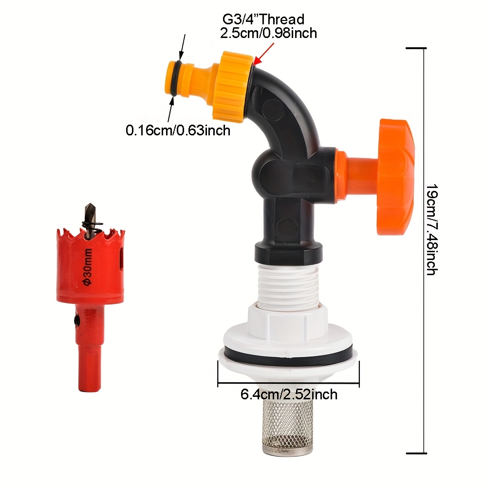 1/2" Rain Drainage Faucet Kit - Water Tank Replacement Faucet, Garden Irrigation Agricultural Supplies Lawn - Durable Plastic Bulkhead Fitting With Seal Gasket
