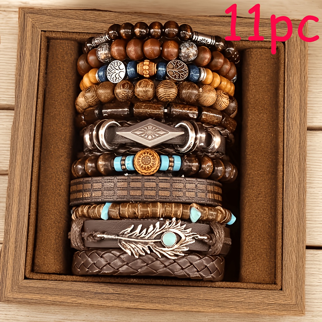 E-shop 11-teiliges Set: Feder-Dreieck-Armreif-Set Bestseller Lebensbaum-Armreif-Kombination, Herren-Armreif-Set, ohne Box