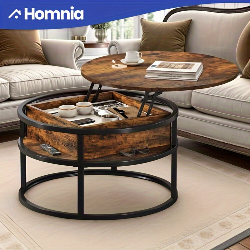 

Homiflex Round Lift Top Coffee Table, Coffee Tables For Living Room With Hidden Storage Compartment, Modern Coffee Table With Storage For Home Office, Round Center Tables Living Room, Rustic Brown