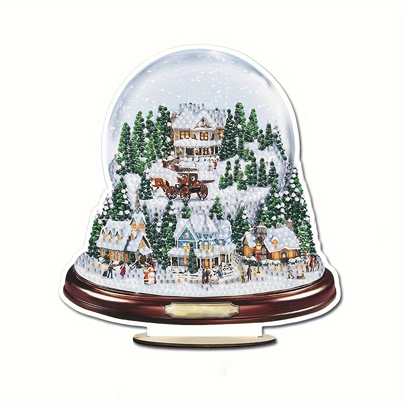 

Festival Themed Diy Diamond Painting Kit Snow - Round Diamond Christmas Village Wood Craft Tabletop Decor And Gift Set (1 Piece)