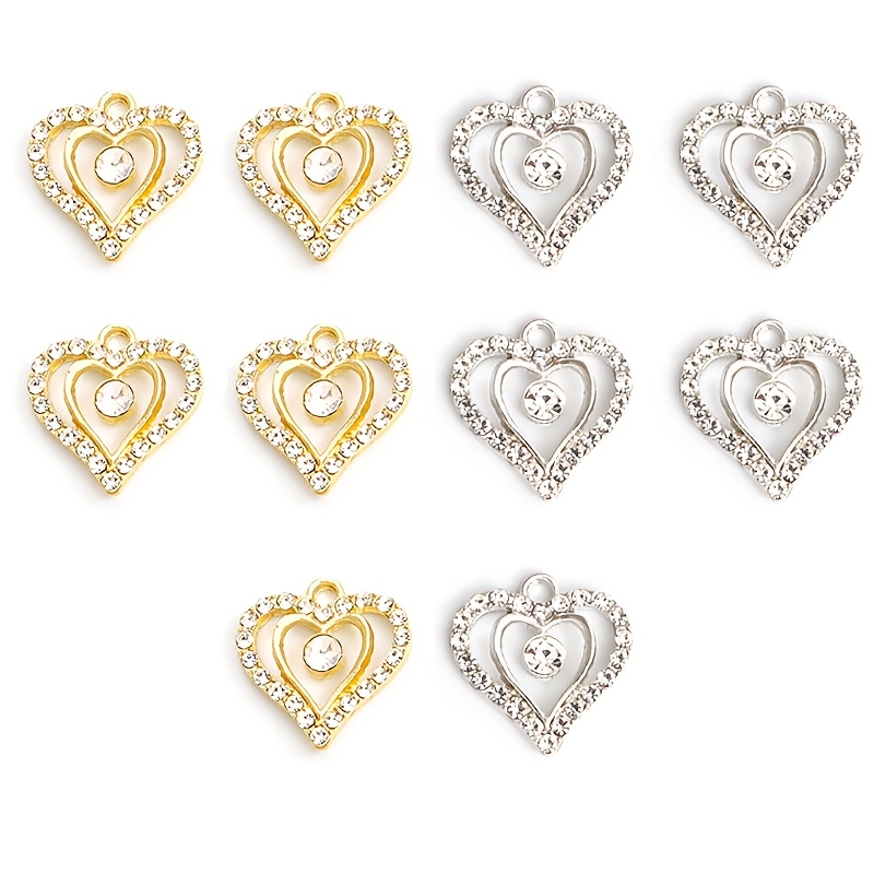 Image of 10pcs Exquisite Hollow -shape Inlaid Shiny Rhinestones Alloy Charms Valentine's Day Gift Romantic Jewelry Accessories Trendy Temperament Necklace Bracelet Earrings Diy Pendants