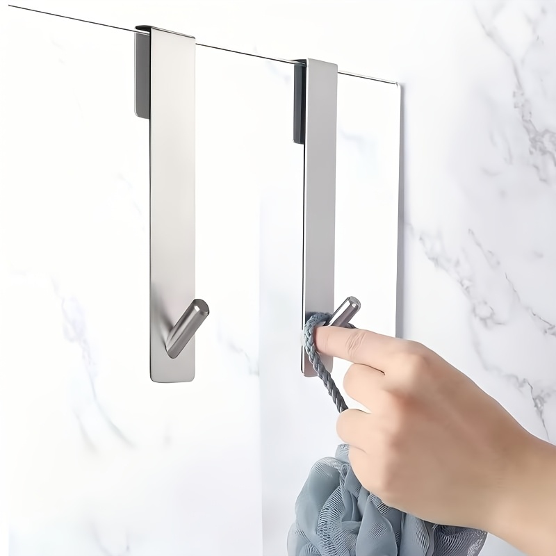 TEMU 2pcs Shower Door Hook - Brushed Frameless Wall-mounted Bathroom Hook With Curved Design And Spherical Cap - Space-saving Suitable For Glass