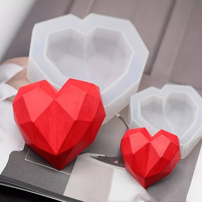 

3d Geometric Heart-shaped Silicone Mold For Candles - Perfect Valentine's Day Craft Supply With Lying Hearts Design,