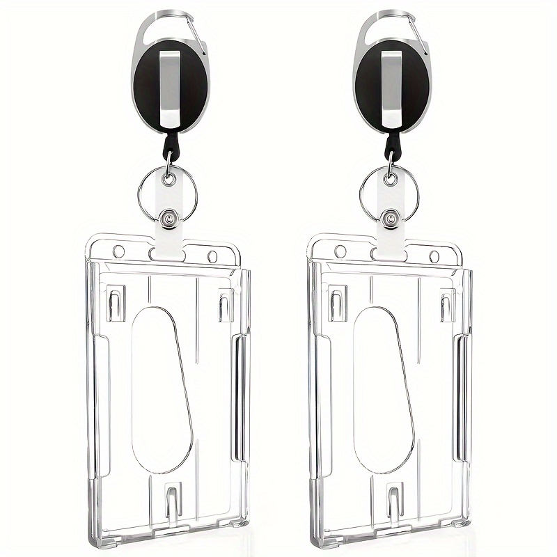TEMU 2D 2 pezzi Clip per badge trasparenti per impieghi gravosi con retrattili - Antigraffio, chiusura a sicura, adatti per ID, licenza di guida,