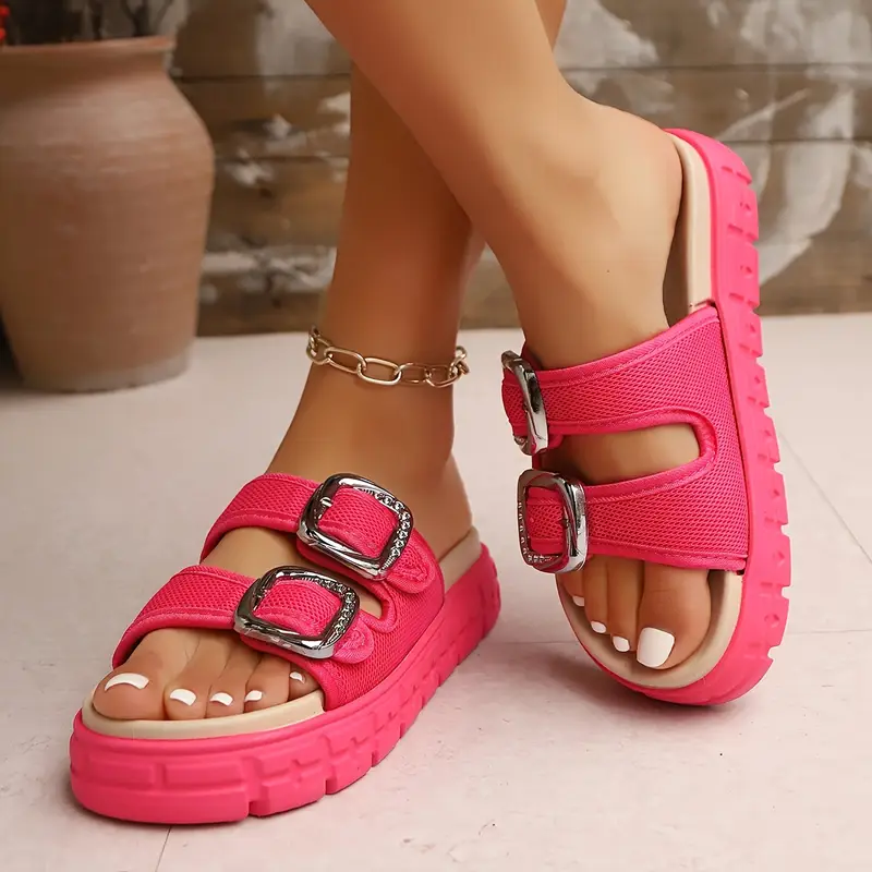 womens summer breathable grid sandals slip on thick cushioned tpr sole soft fabric upper metallic strap open toe in vibrant colors orange grey red able slippers crisscross design artificial cover insole Product details 4