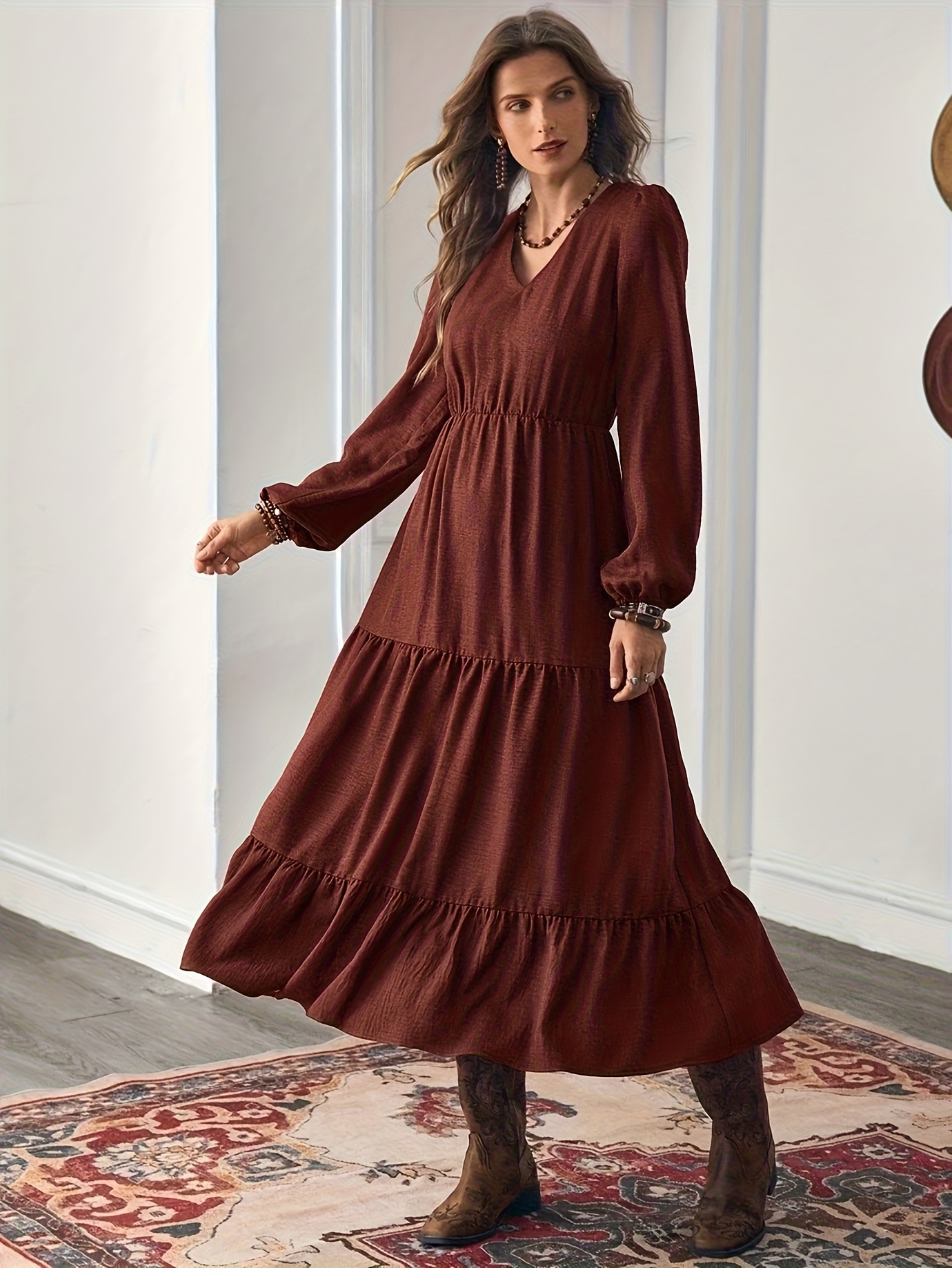 womens autumn bohemian casual rust brown - Temu Bahrain