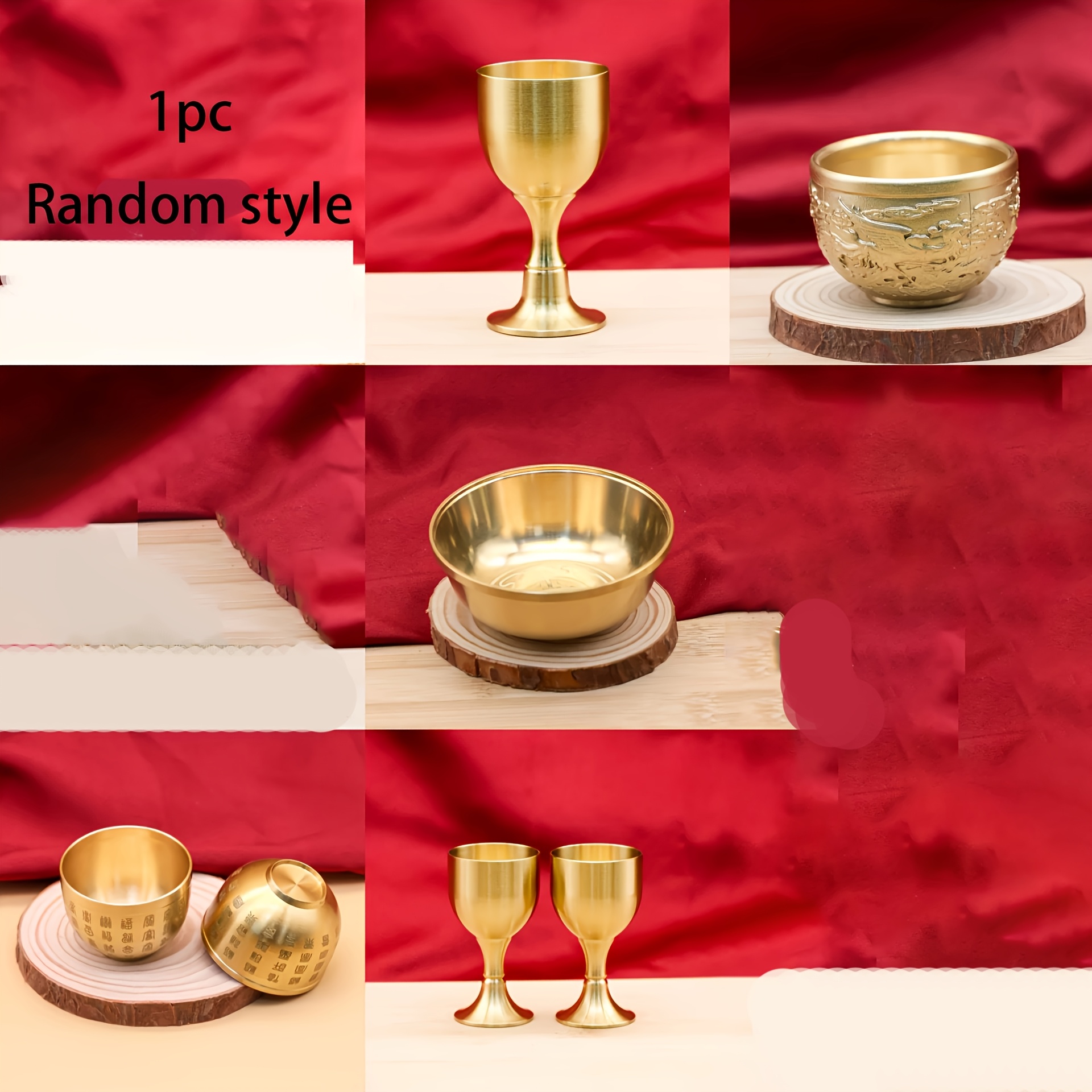 TEMU 1pc Creative Desktop Decoration Item, Random Style, Tall Cup Decoration, Gift For Home Decoration, Vintage Brass Wine Glass, Suitable For Home