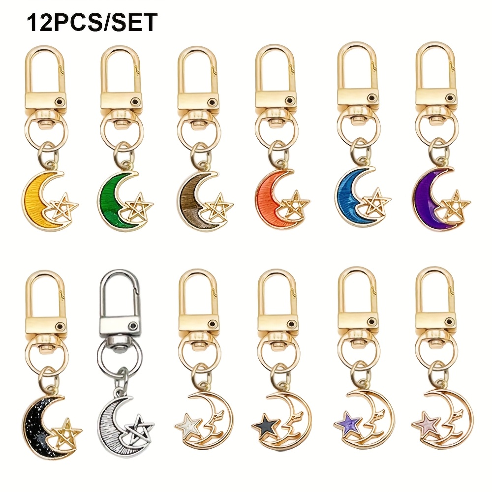 

12-pack Ramadan Keychains, Alloy Enamel Star And Moon Charms, Lobster Clasp Key Rings, Decorative Keychain Set, Ideal Gift For