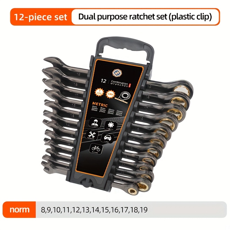 TEMU 12pcs Metric Ratchet Wrench Set, 8-19mm, Chrome Vanadium Plated Steel With Storage Case, Ratchet Wrench Set, Mirror Chrome Plated Opening, Quick