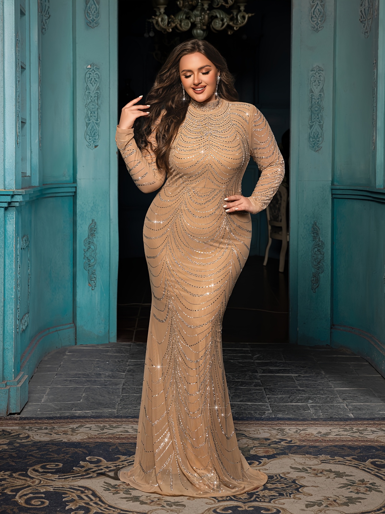 green emerald velvet dress Sexy Plus Size Evening Dresses