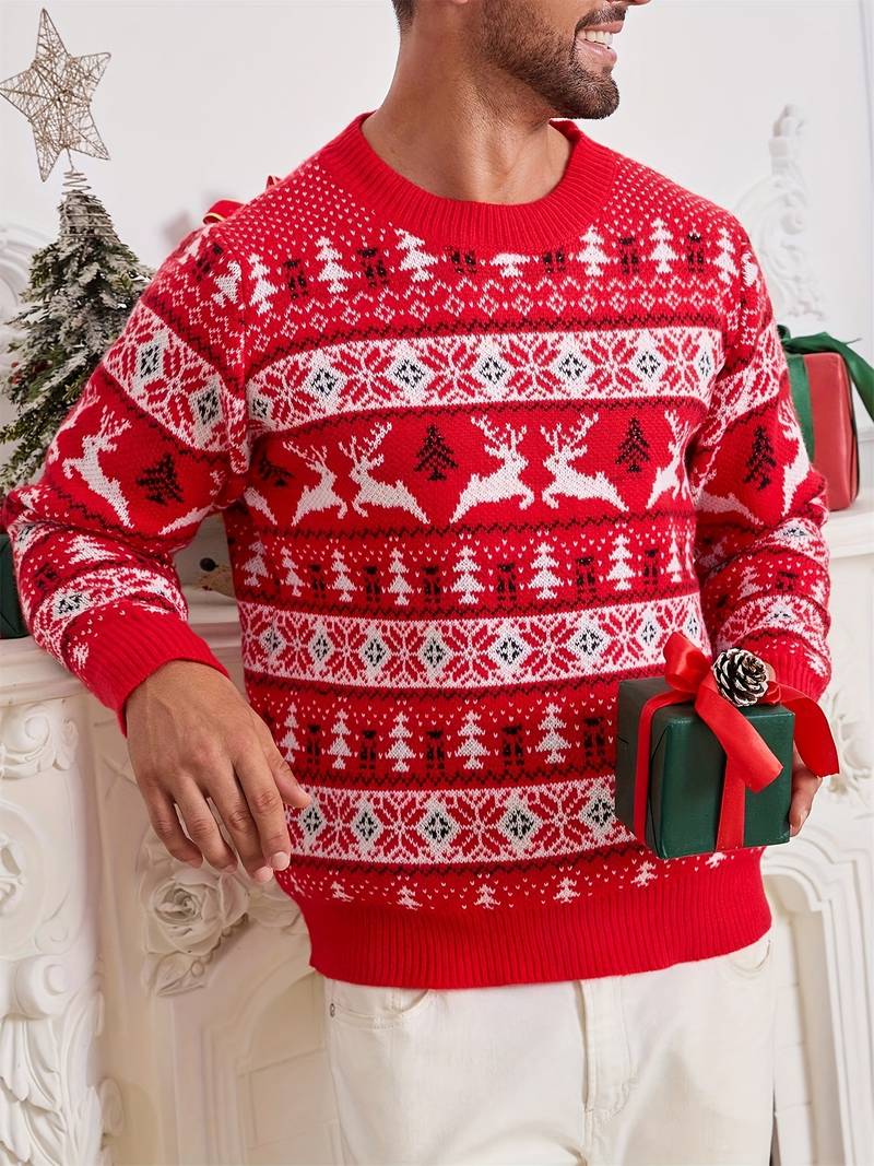Pull De Noël Homme à Col Zippé Et Motifs 3D - Flocons, Rennes - Taille S à 3XL - Idéal Fêtes