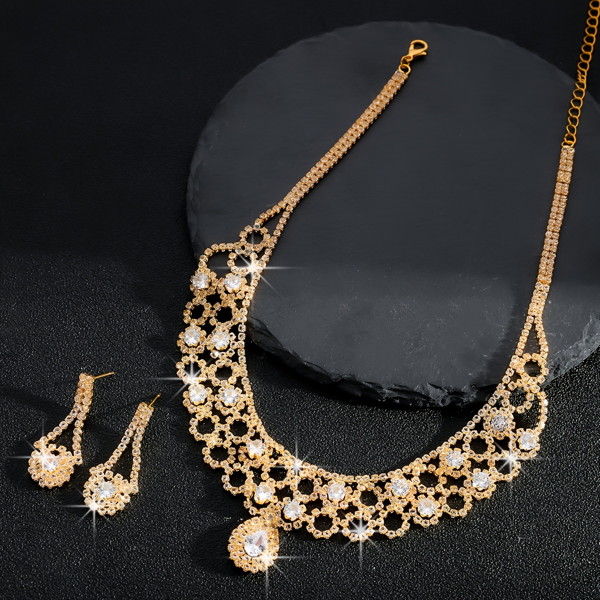 Double Layer Necklace & Earrings Set with Rhinestone Sunflowers
