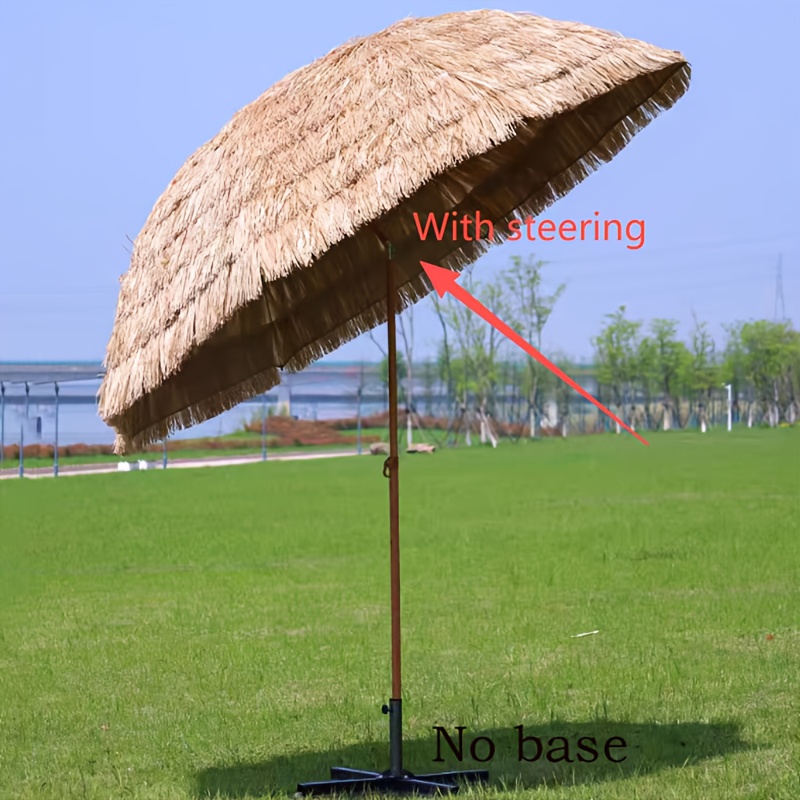 Image of 2.2m Extra Large Outdoor Simulation Straw Umbrella With Directional Steering, Camping Sunshade, Thatch Umbrella, Hotel Scenic Area Courtyard Umbrella, Beach Umbrella, Base And Table/chair Not Included