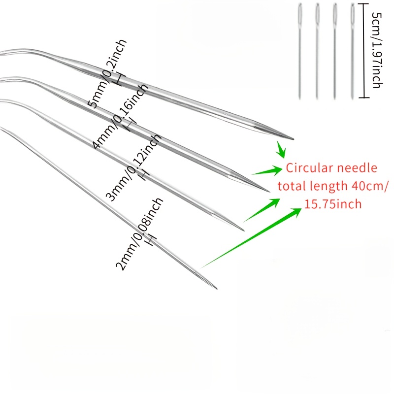 TEMU Circular Knitting Needle Set, Includes 4 Sizes: 2mm/3mm/4mm/5mm, With Hand Sewing Needles Included. Available In Lengths Of 40-120cm, Suitable