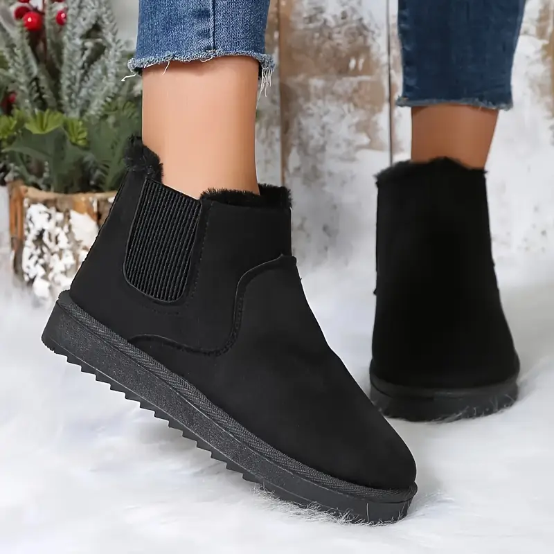 womens winter plush warm snow boots solid color thick soled wear resistant short boots 5