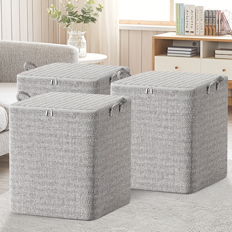 

Extra Large 3pcs Storage Box Set - 110l Checkered Cloth, Dustproof & Moisture-proof With And Handles For Clothes, Blankets, Moving & Travel, Under-bed Storage