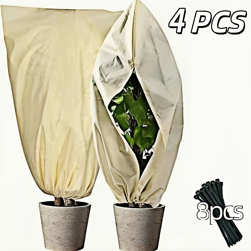 TEMU Ensemble de 4 protections anti-gel magiques ! Couverture respirante et , fermeture éclair à cordon de serrage, protection complète pour arbres