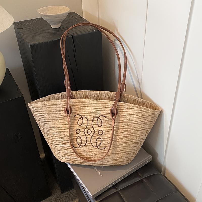 Image of Kilter Women's Beach Tote Bag - Summer Woven Shoulder Bag With , Soft Handbag Suitable For Commuting, Travel, Work & Vacations, Sturdy Zipper Closure & Top Handle Carry, Spacious Casual Bag