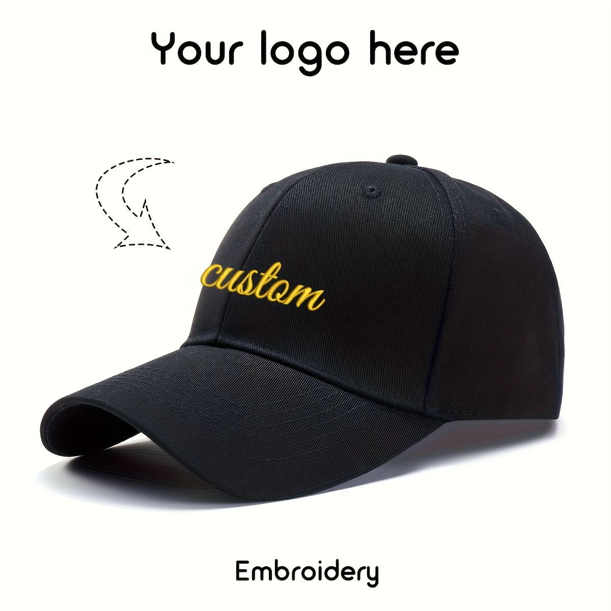 TEMU 1 Custom Embroidered Six-panel Baseball Cap - Adjustable Snapback Design, Lightweight And Stylish Pattern, Logo, Name, Text, Hand Washable,