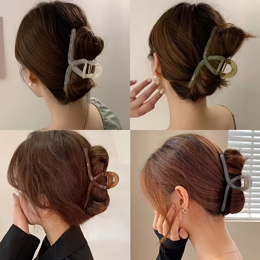 TEMU 4pcs Shark Hair Clips Random Colors - Women's Trendy Large Hair Clips, Elegant Updo Additions, New Shark Clips, High Aesthetic Back-of-head Hair