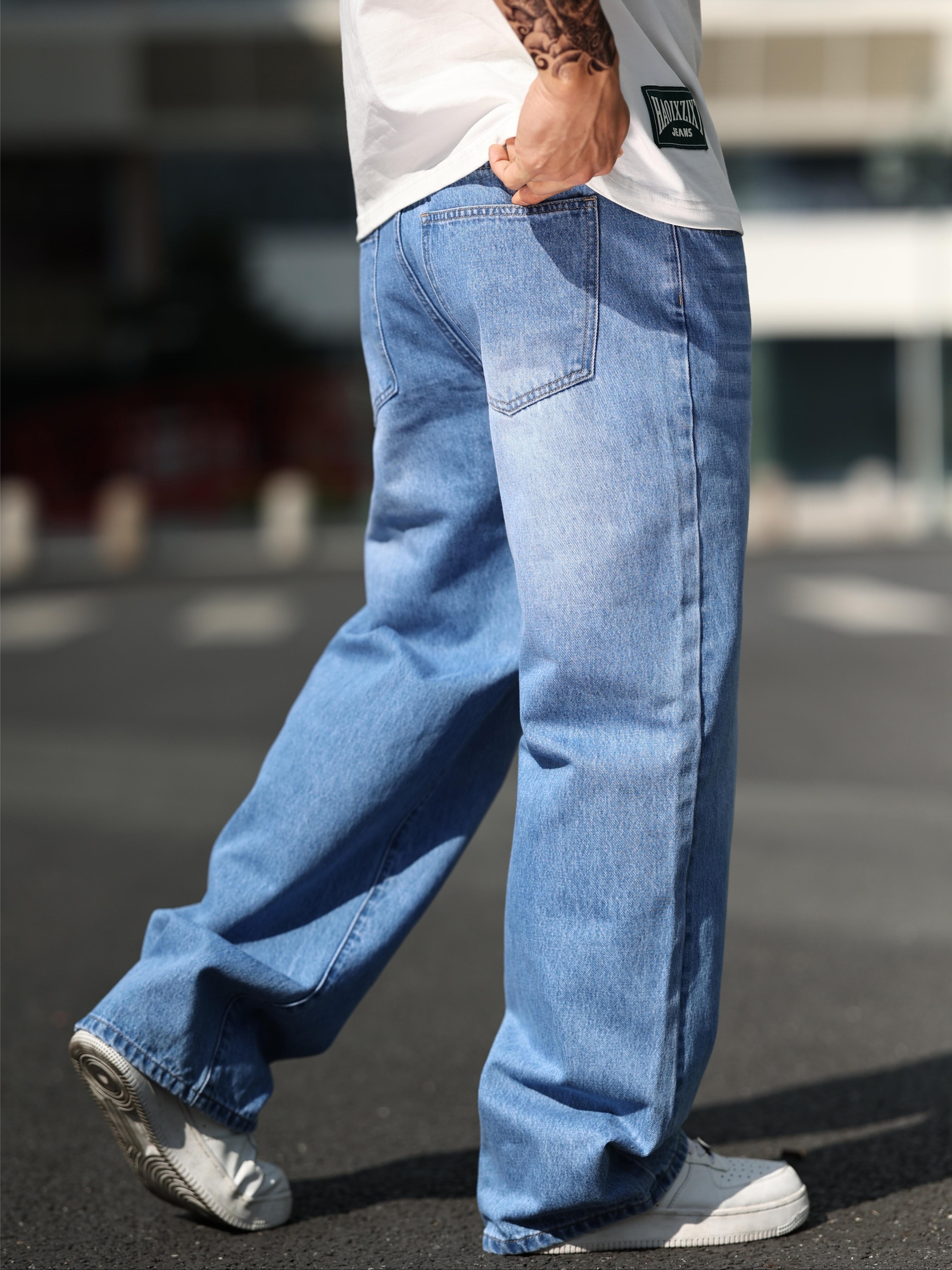 men's casual loose fit wide leg jeans versatile Temu Pakistan