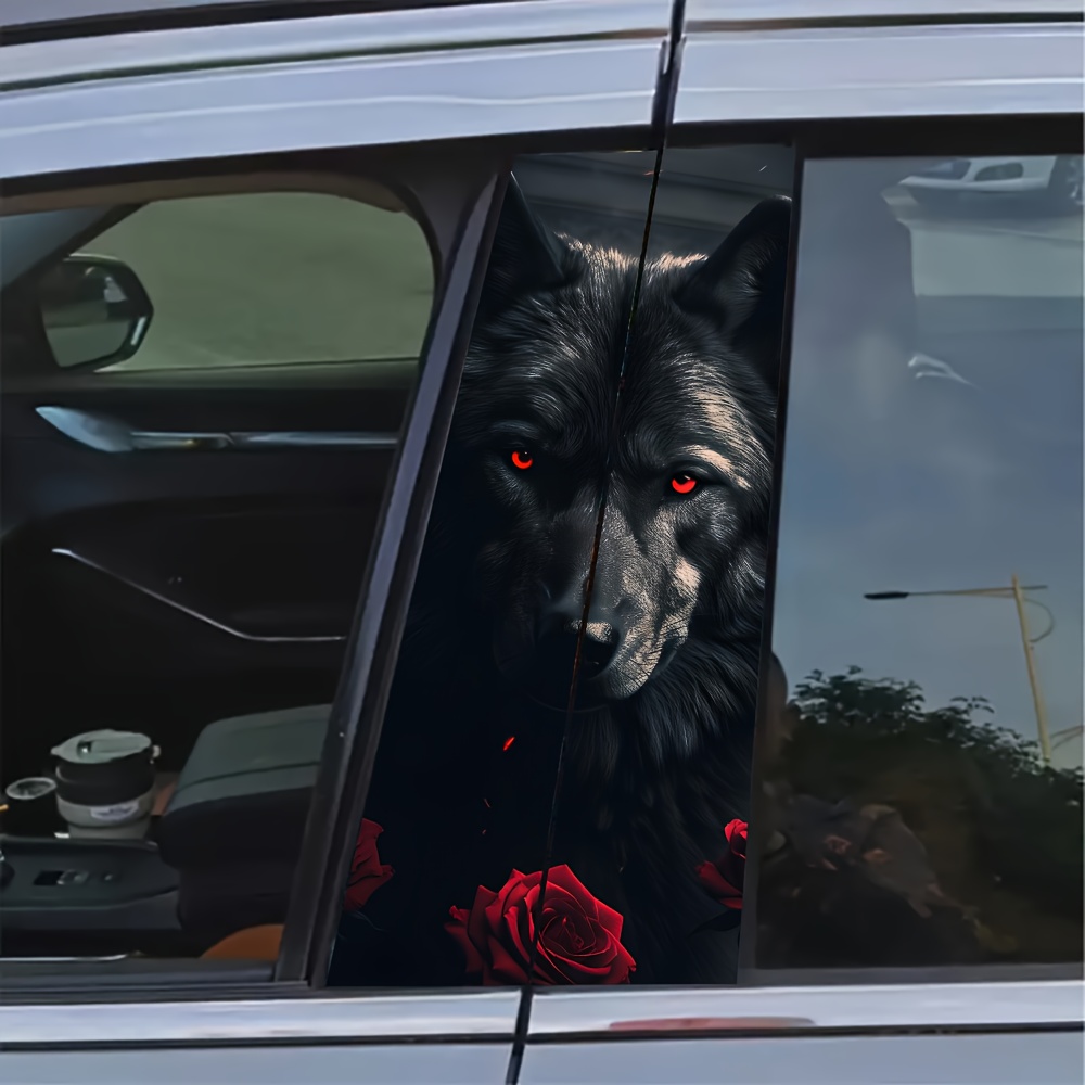 

2pcs Cool Animal Car Decals, Wolf Design, Self-adhesive B-pillar Decals, Vinyl Material, Semi-matte , Rectangle Shape, With Front Placement, For Glass & Metal , Single Use Vehicle Exterior Decoration