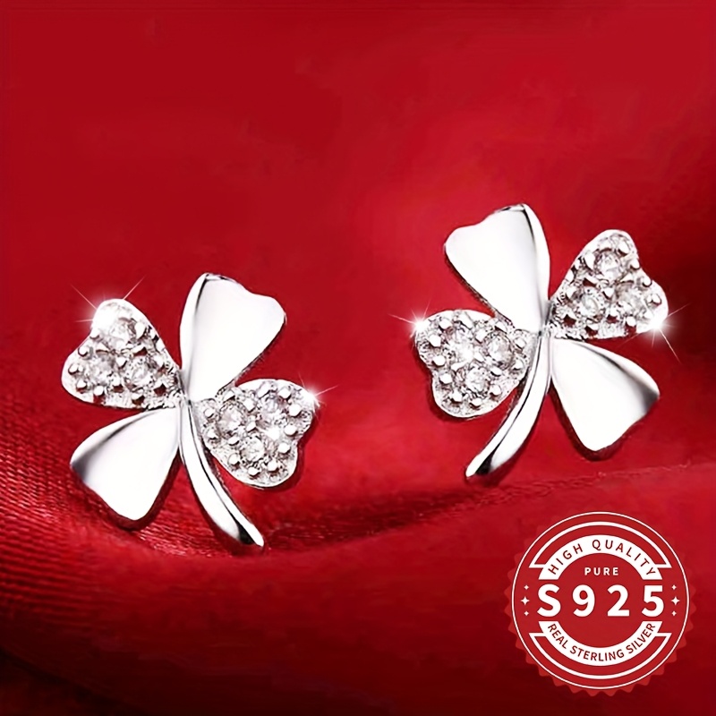 S925 Sterling Silver Four-Leaf Clover Earrings, Gift for Her