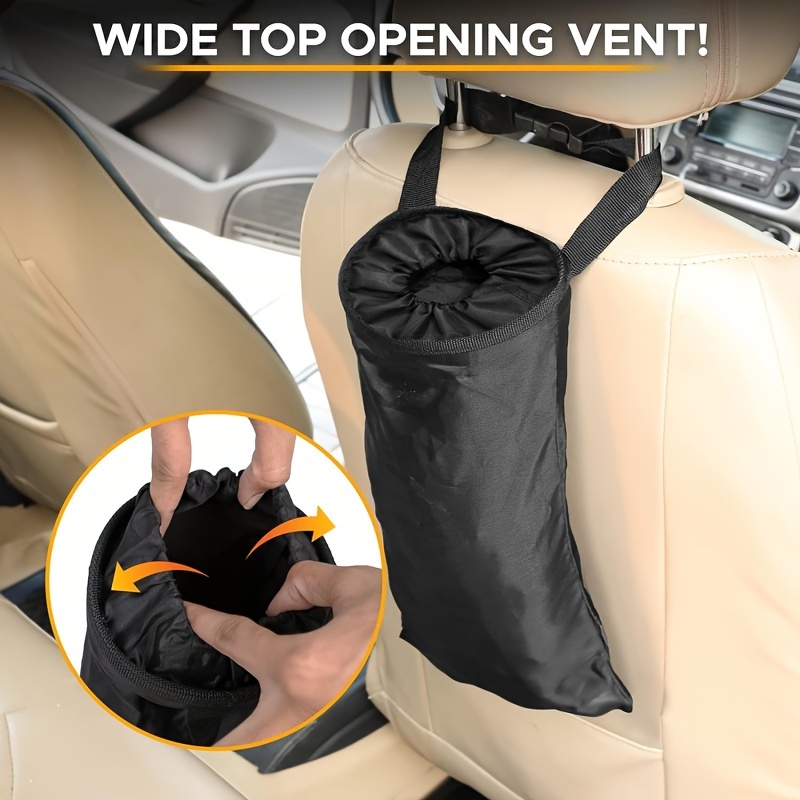 

Car Hanging Trash Bag With Wide Opening Vent - Foldable Polyester Fiber Storage Bag For Vehicle Interior Accessories, Console Waste Bin