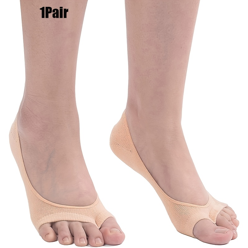 TEMU 1pair Ladies' Elegant Summer Shallow Mouth Invisible 2 Toe Socks, Fish Mouth Socks, Flip Flops, Wooden Clogs, Comfortable And Breathable High Heels, Lined Socks