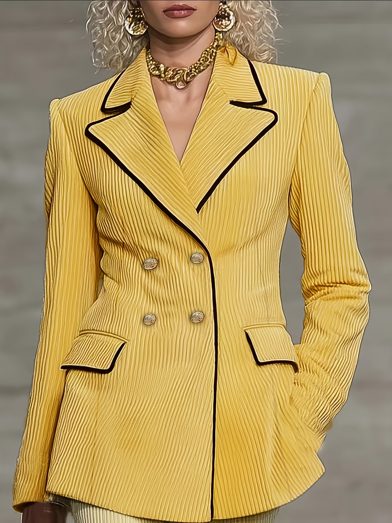 A Womens Yellow Corduroy Contrasting Black Piping