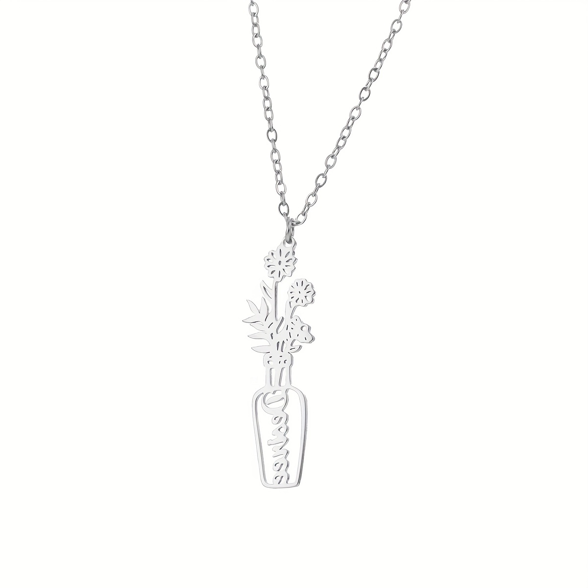 Custom Sunflower Style Name Necklace in Stainless Steel