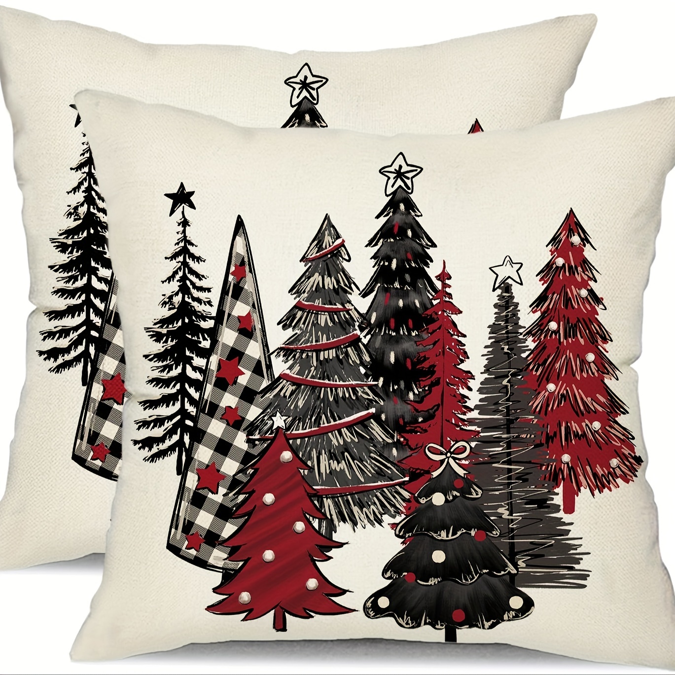 

Style Christmas Tree Pillow Covers Set Of 2, Festive Holiday Themed Cushion Cases, Machine Washable, Zippered Linen Blend Decorative Throw Pillowcases For Sofa, Bedroom, Living Room Decor