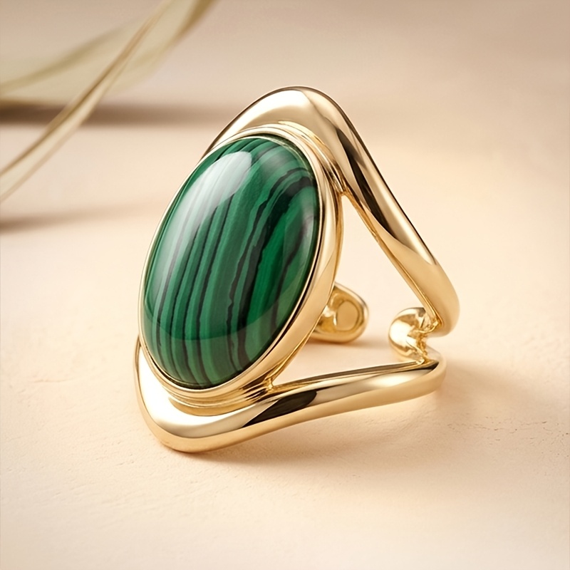Vintage Style Oval Green Synthetic Zirconia Open Ring