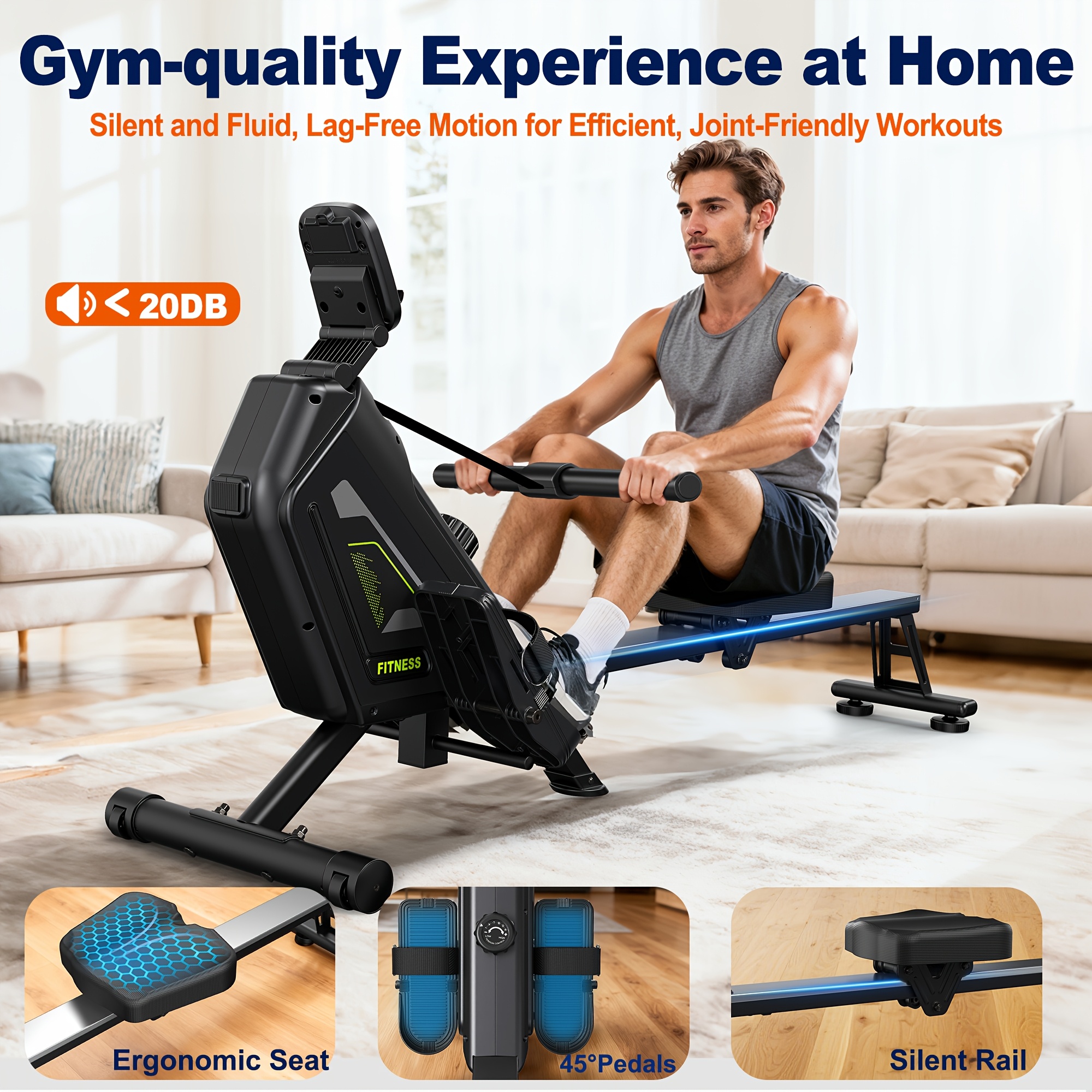 TEMU Mettlematic Rowing Machine For Home, Foldable: 300 Newton 16 Levels Magnetic Resistance Rowing Machine - Wareless Rowing Machine With 160kg