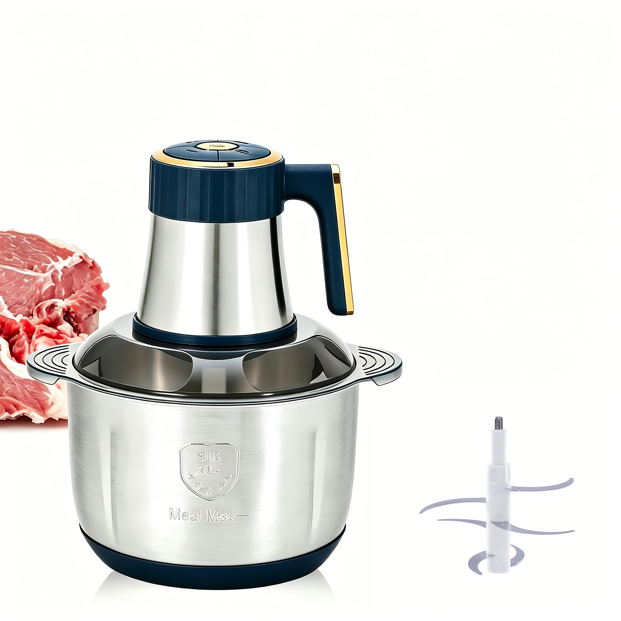 5l 500w Electric Food Processor With Detachable Blade, 5-speed Control Meat Grinder Set, Without Battery