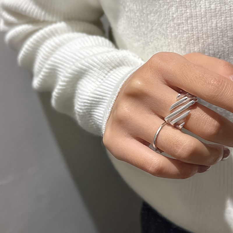 Women's Elegant Geometric Lines Ring, Ideal Gift