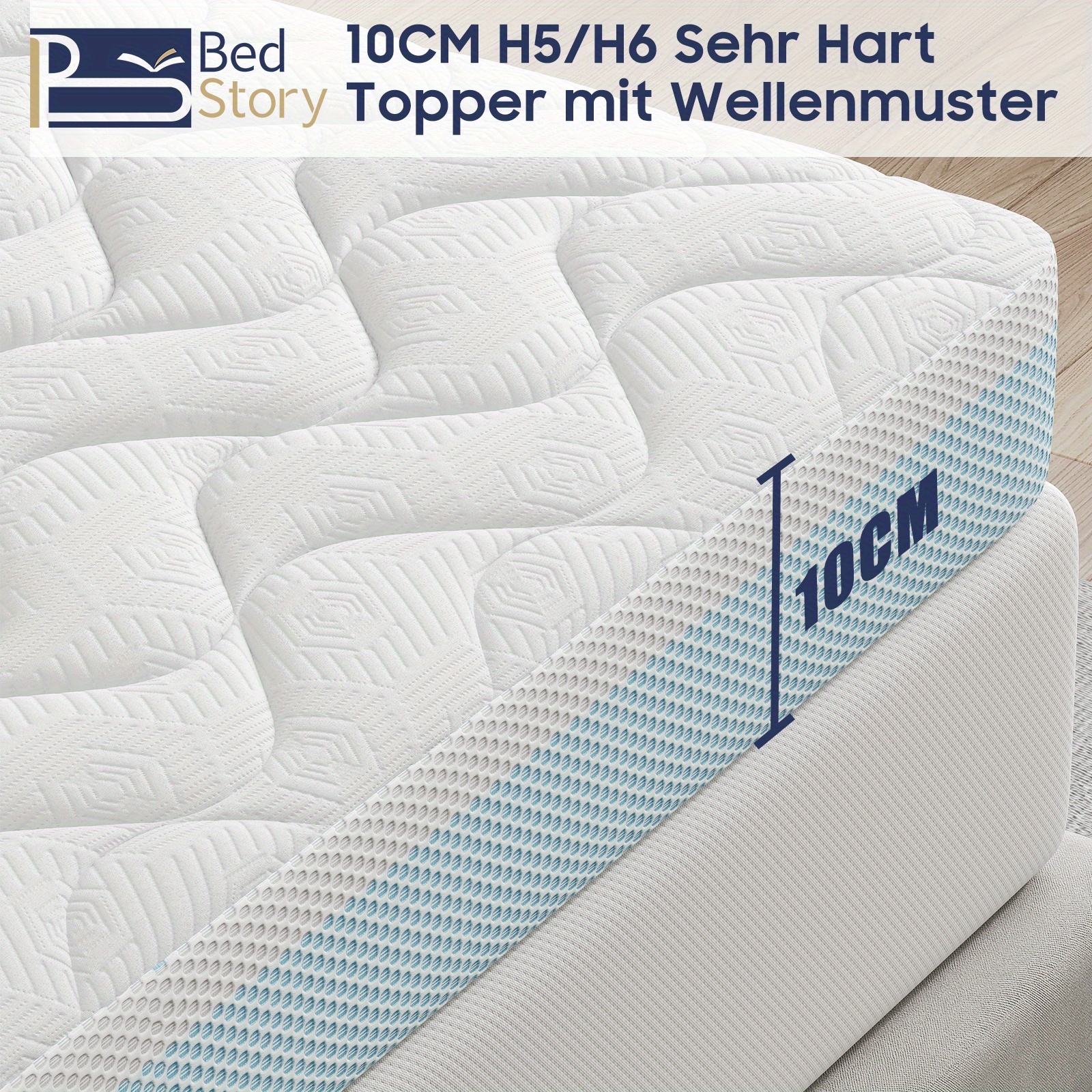 E-shop Bedstory Hard Topper - Erhältlich in 10CM oder 7.5CM Dicke, mit einem Kern, Dualer Härtegrad und einer waschbaren, atmungsaktiven 3D Mesh Bezug,