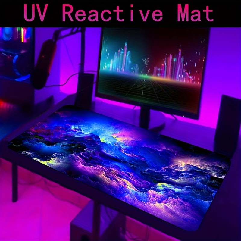 

1pc Large Gaming E-sports Computer Thickened Fluorescent Mouse Pad, Modern Galaxy Pattern Print Desktop Mat, Uv Black Light Non-slip Mouse Pad, Washable Rubber Material Mouse Pad