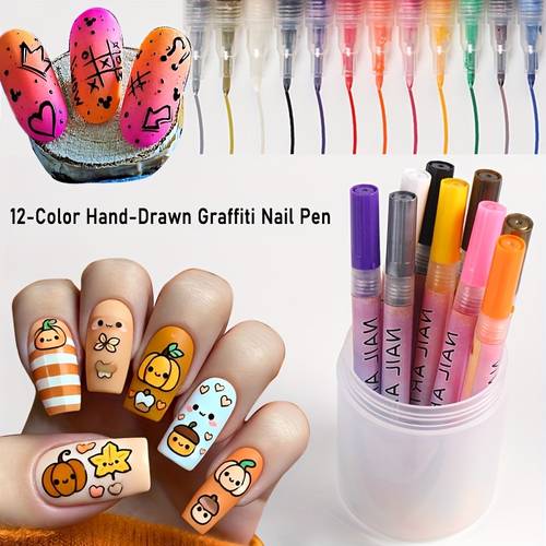 12 color nail painting pen graffiti pen hand painting gradient painting pencil acrylic marker quick dry waterproof non fading dot pencil