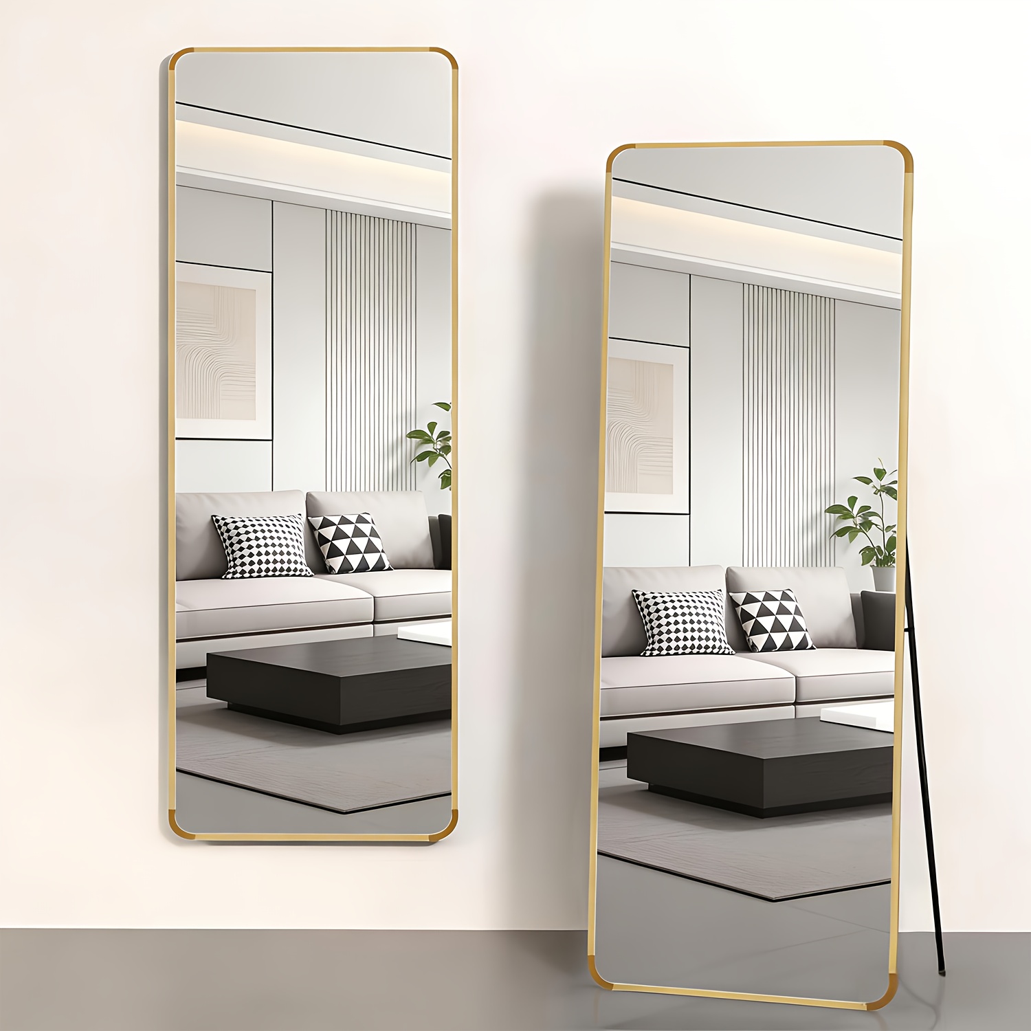 E-shop Rechteckiger Ganzkörperspiegel, 44x149 cm, Einfacher Rahmen Vertikaler Ganzkörperspiegel, Geeignet zum Aufhängen an der Wand oder als